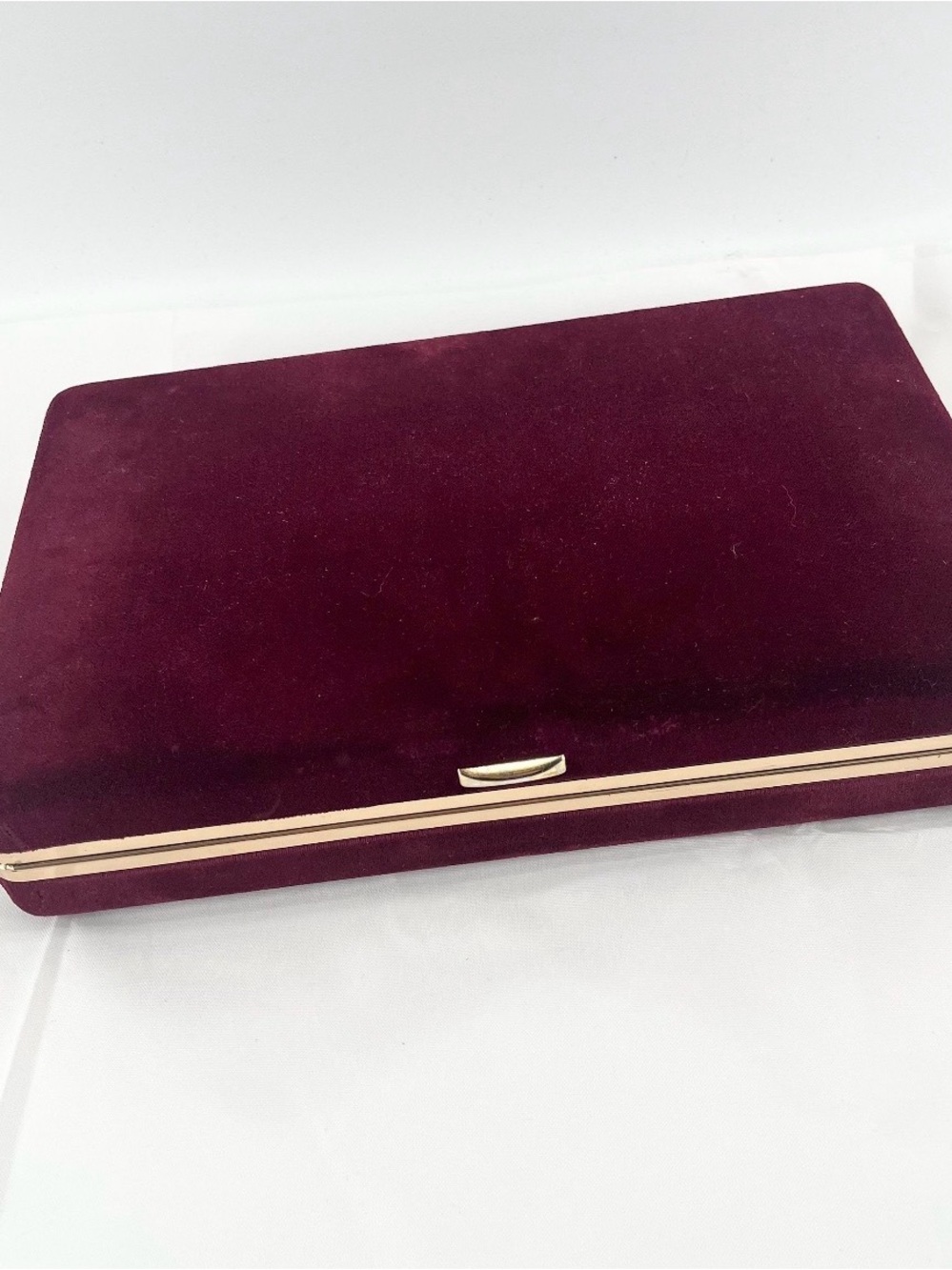 Vintage Burgundy Velvet Jewelry Box with Gold Trim